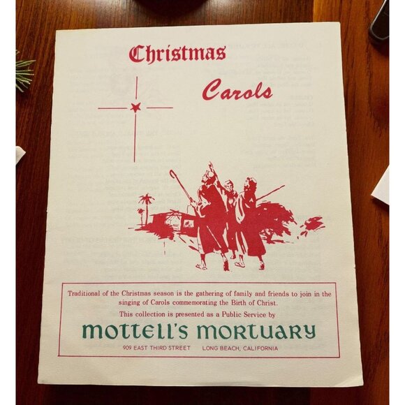 Mottells Mortuary Christmas Carols Booklet Long Beach CA 1950s Ephemera - Picture 1 of 7